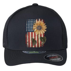 America Sunflower Flag 4th July American Patriotic Flower Gift Flexfit Unipanel Trucker Cap