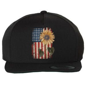 America Sunflower Flag 4th July American Patriotic Flower Gift Wool Snapback Cap