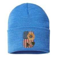 America Sunflower Flag 4th July American Patriotic Flower Gift Sustainable Knit Beanie