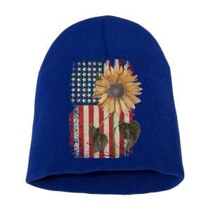 America Sunflower Flag 4th July American Patriotic Flower Gift Short Acrylic Beanie