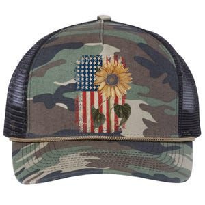 America Sunflower Flag 4th July American Patriotic Flower Gift Retro Rope Trucker Hat Cap