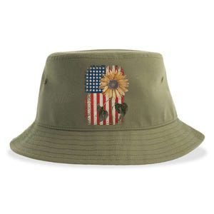 America Sunflower Flag 4th July American Patriotic Flower Gift Sustainable Bucket Hat