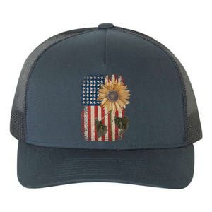 America Sunflower Flag 4th July American Patriotic Flower Gift Yupoong Adult 5-Panel Trucker Hat