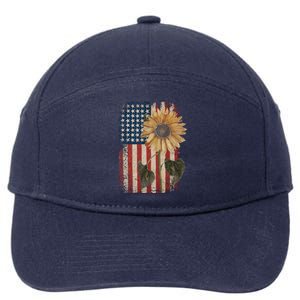 America Sunflower Flag 4th July American Patriotic Flower Gift 7-Panel Snapback Hat