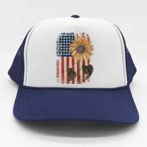 America Sunflower Flag 4th July American Patriotic Flower Gift Trucker Hat