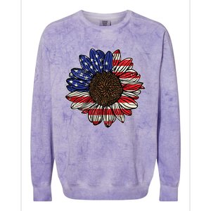 America Sunflower Freedom Flower Independence 4th Of July Gift Colorblast Crewneck Sweatshirt