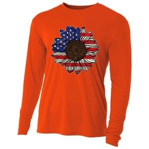 America Sunflower Freedom Flower Independence 4th Of July Gift Cooling Performance Long Sleeve Crew