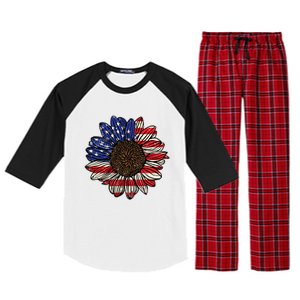 America Sunflower Freedom Flower Independence 4th Of July Gift Raglan Sleeve Pajama Set