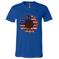 America Sunflower Freedom Flower Independence 4th Of July Gift V-Neck T-Shirt