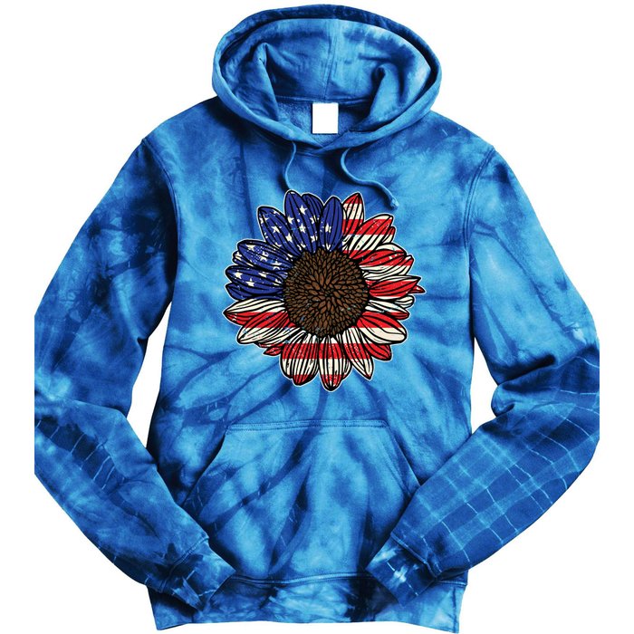 America Sunflower Freedom Flower Independence 4th Of July Gift Tie Dye Hoodie