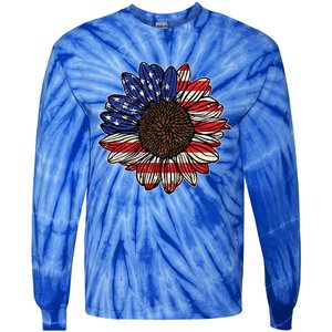 America Sunflower Freedom Flower Independence 4th Of July Gift Tie-Dye Long Sleeve Shirt