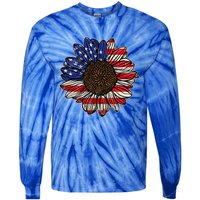 America Sunflower Freedom Flower Independence 4th Of July Gift Tie-Dye Long Sleeve Shirt