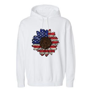 America Sunflower Freedom Flower Independence 4th Of July Gift Garment-Dyed Fleece Hoodie