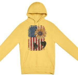 America Sunflower Flag 4th July American Patriotic Flower Gift Premium Pullover Hoodie