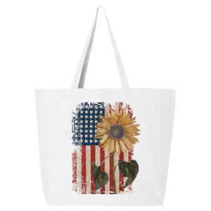 America Sunflower Flag 4th July American Patriotic Flower Gift 25L Jumbo Tote