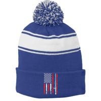 American Sports Flag National Nurses Day Fishing Rod Funny Gift Stripe Pom Pom Beanie