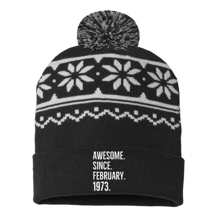 Awesome Since February 1973 Age Birthday Idea USA-Made Snowflake Beanie