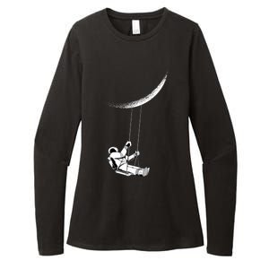 Astronaut Swinging From The Moon Fun Space Meme Gift Womens CVC Long Sleeve Shirt