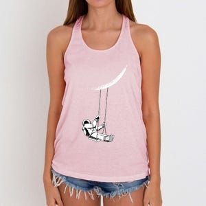 Astronaut Swinging From The Moon Fun Space Meme Gift Women's Knotted Racerback Tank