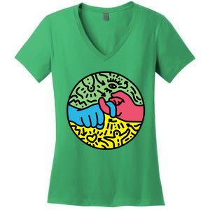 Asl Sign For Friend Pop Art Style Women's V-Neck T-Shirt