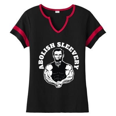 Abolish Sleevery Funny Abraham Lincoln Free The Sleeves Ladies Halftime Notch Neck Tee