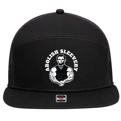 Abolish Sleevery Funny Abraham Lincoln Free The Sleeves 7 Panel Mesh Trucker Snapback Hat