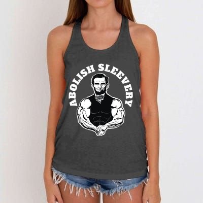 Abolish Sleevery Funny Abraham Lincoln Free The Sleeves Women's Knotted Racerback Tank