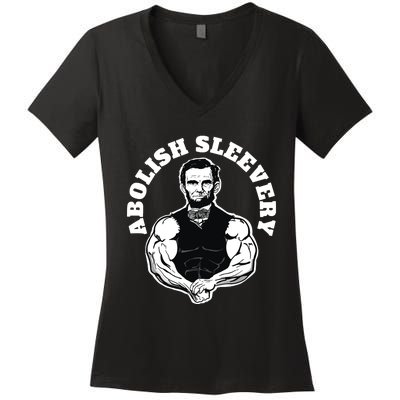 Abolish Sleevery Funny Abraham Lincoln Free The Sleeves Women's V-Neck T-Shirt