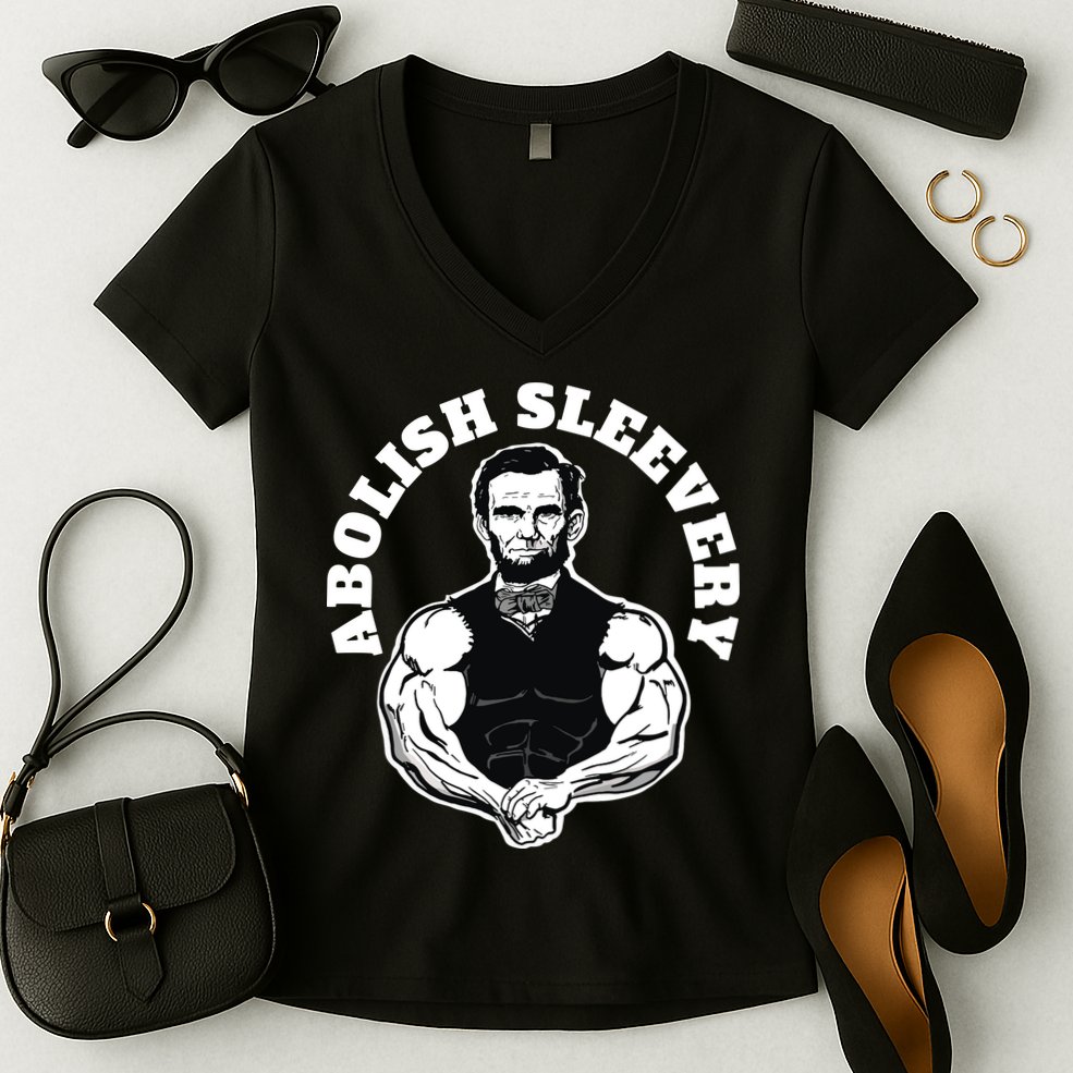 Abolish Sleevery Funny Abraham Lincoln Free The Sleeves Women's V-Neck T-Shirt