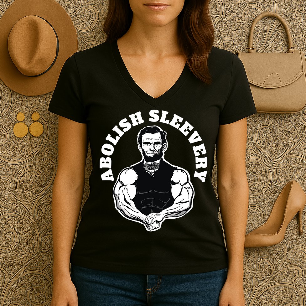 Abolish Sleevery Funny Abraham Lincoln Free The Sleeves Women's V-Neck T-Shirt