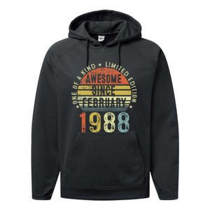 Awesome Since February 1988 35 Years Old 35th Birthday Gifts Performance Fleece Hoodie