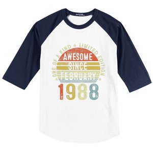 Awesome Since February 1988 35 Years Old 35th Birthday Gifts Baseball Sleeve Shirt