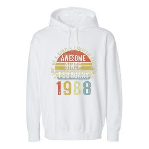 Awesome Since February 1988 35 Years Old 35th Birthday Gifts Garment-Dyed Fleece Hoodie