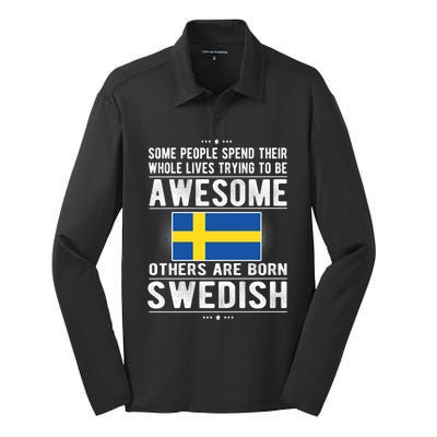 Awesome Swedish Flag Sweden Swedish Roots Gift Silk Touch Performance Long Sleeve Polo