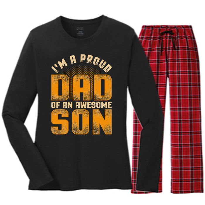 Awesome Son Family Daddy Fathers Day Men Im A Proud Dad Women's Long Sleeve Flannel Pajama Set 