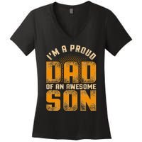 Awesome Son Family Daddy Fathers Day Men Im A Proud Dad Women's V-Neck T-Shirt