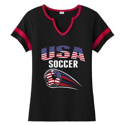 America Soccer Fans Jersey United States Football Lovers Ladies Halftime Notch Neck Tee