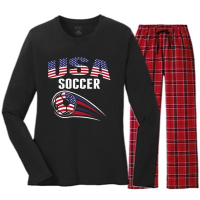 America Soccer Fans Jersey United States Football Lovers Women's Long Sleeve Flannel Pajama Set 