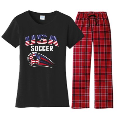 America Soccer Fans Jersey United States Football Lovers Women's Flannel Pajama Set