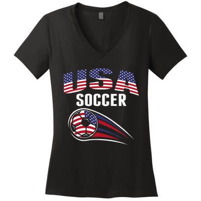 America Soccer Fans Jersey United States Football Lovers Women's V-Neck T-Shirt