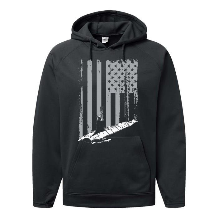 American Submariner Flag Patriotic Submarine Veteran Grandpa Performance Fleece Hoodie