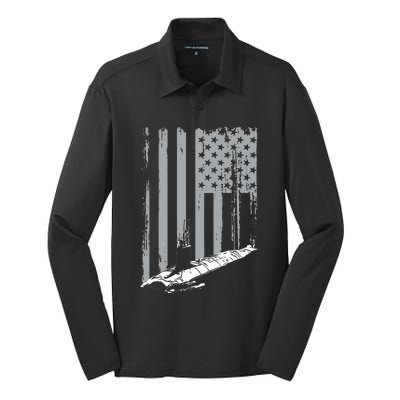 American Submariner Flag Patriotic Submarine Veteran Grandpa Silk Touch Performance Long Sleeve Polo