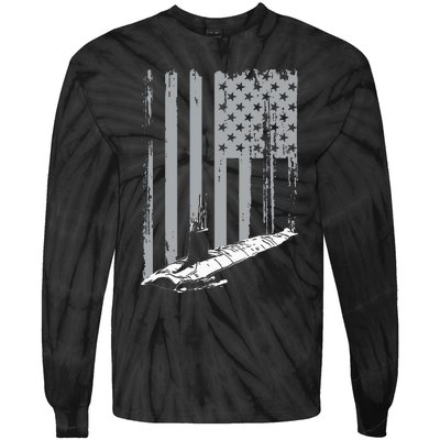 American Submariner Flag Patriotic Submarine Veteran Grandpa Tie-Dye Long Sleeve Shirt