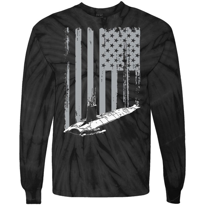 American Submariner Flag Patriotic Submarine Veteran Grandpa Tie-Dye Long Sleeve Shirt