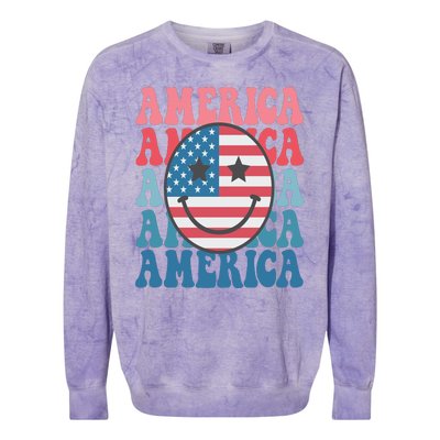 America Smiley Face Colorblast Crewneck Sweatshirt