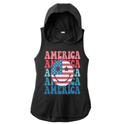 America Smiley Face Ladies PosiCharge Tri-Blend Wicking Draft Hoodie Tank