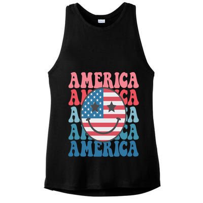 America Smiley Face Ladies PosiCharge Tri-Blend Wicking Tank