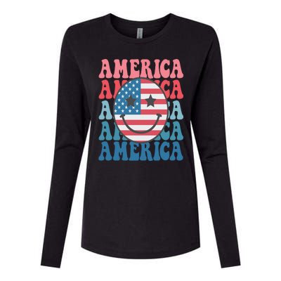 America Smiley Face Womens Cotton Relaxed Long Sleeve T-Shirt