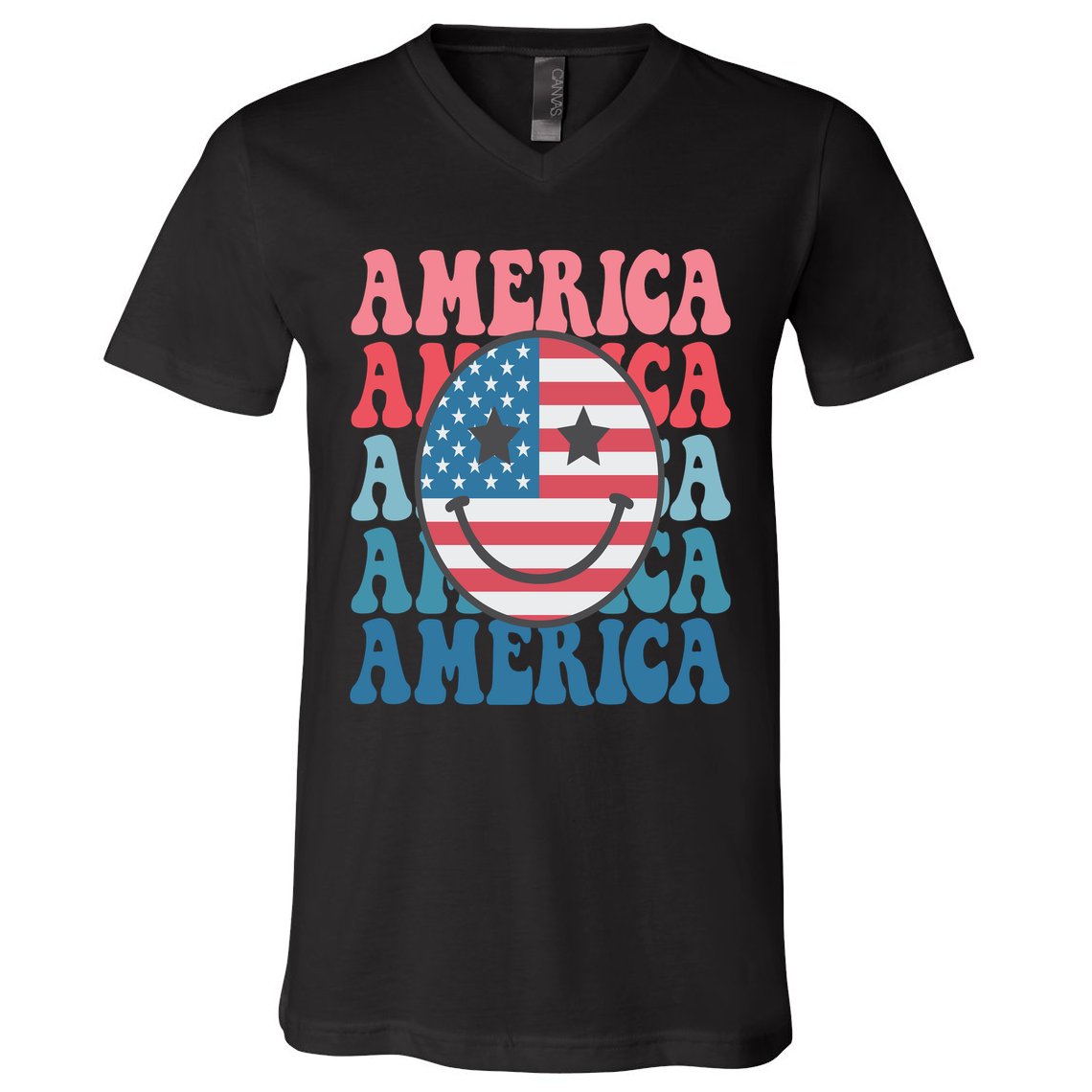 America Smiley Face V-Neck T-Shirt