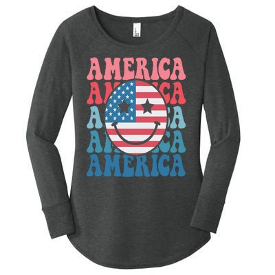 America Smiley Face Women's Perfect Tri Tunic Long Sleeve Shirt